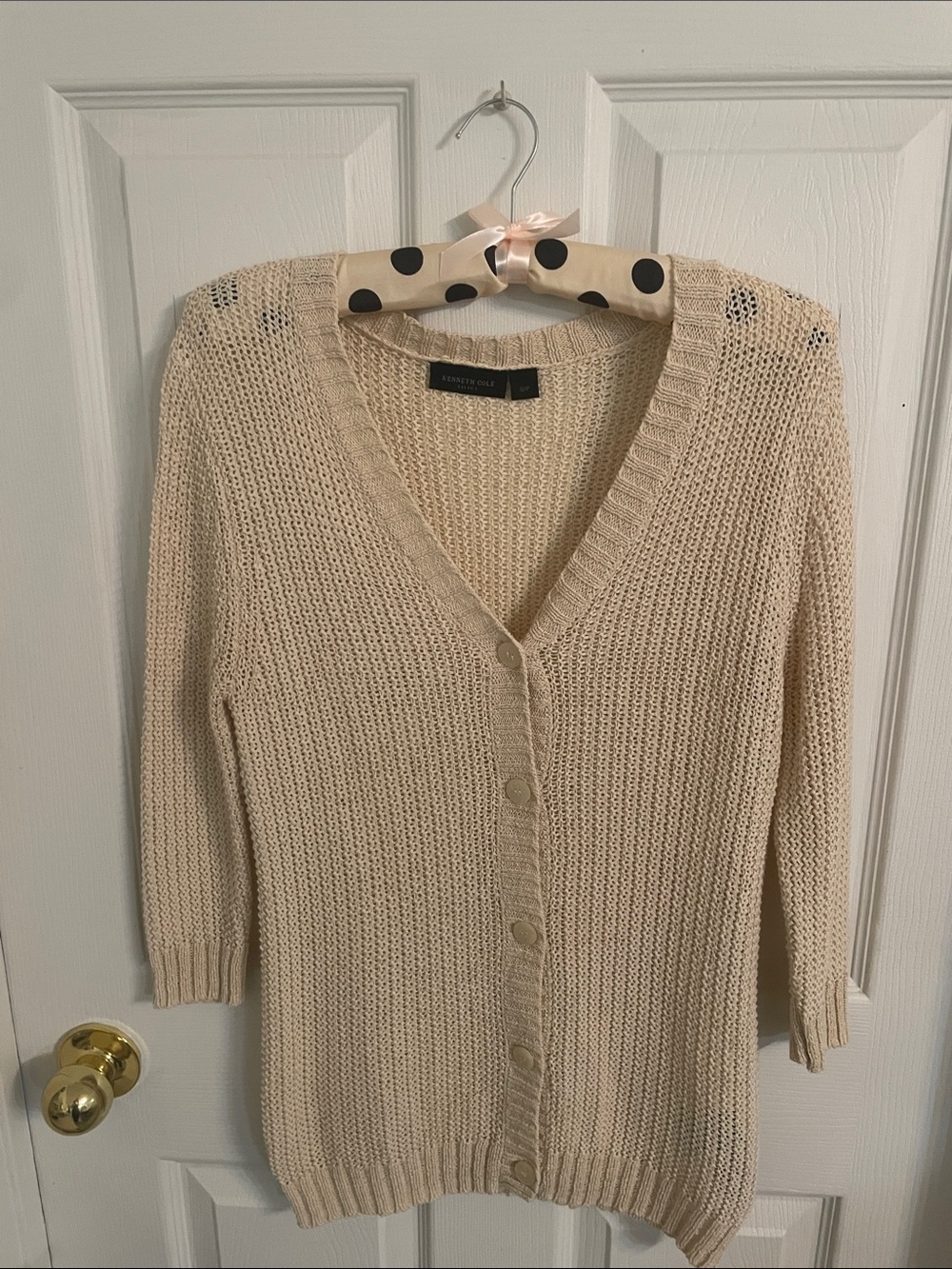 Kenneth Cole Cream Knit Cardigan Small - Picture 4 of 9